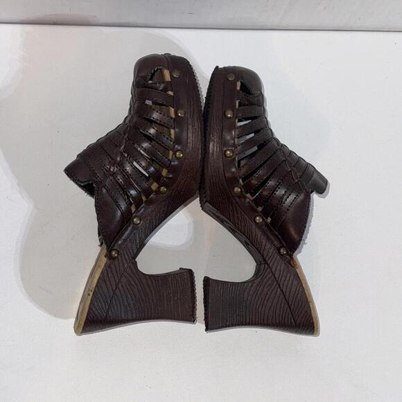 Route 66 Y2K 2000s Platform Chunky Brown Faux Leather Strappy Heel Mules Clogs - Picture 9 of 15